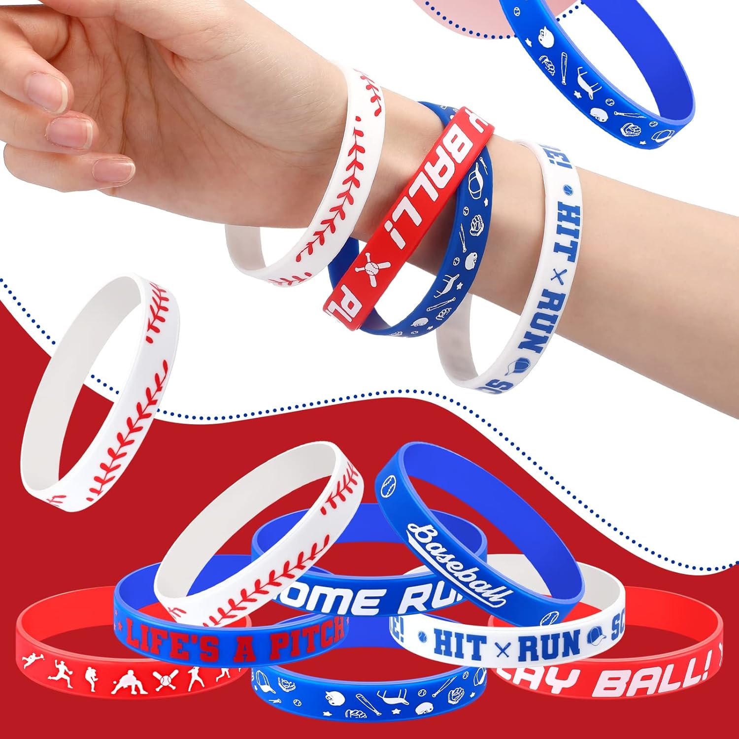 Yilloog 160 Piece Silicone Rubber Bracelets Motivational Wristbands for Kids and Adults 8 Designs for Baseball Theme Party and Birthday Favors - View 4 of 6