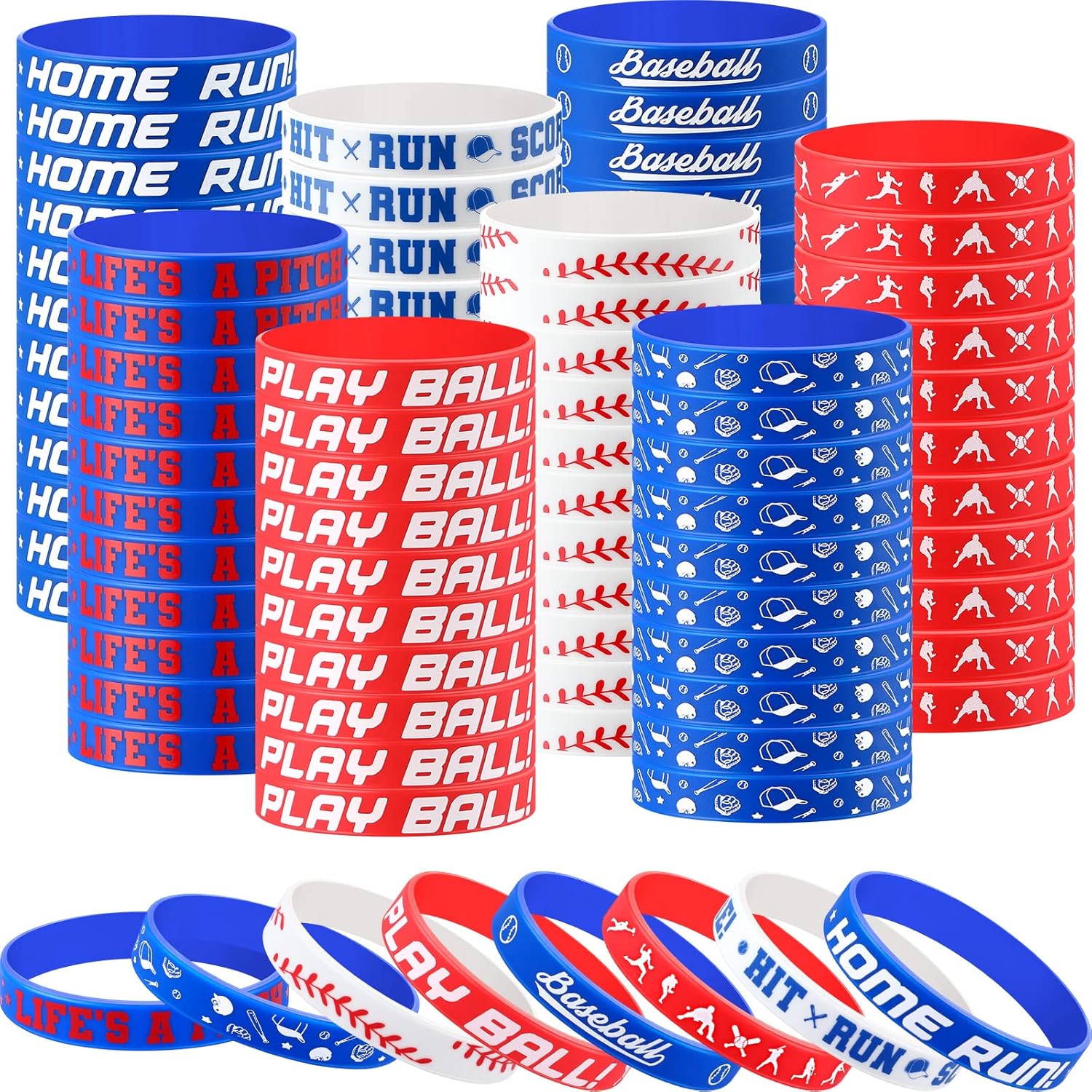 160 Piece Silicone Rubber Bracelets Motivational Wristbands for Kids and Adults 8 Designs for Baseball Theme Party and Birthday Favors
