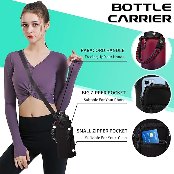 DIGJUPER 32OZ Insulated Water Bottle with Straw and Spout Lid Sweat-Proof BPA-Free Metal Reusable Wide-Mouth Vacuum Insulated with Paracord Handle - View 9 of 10