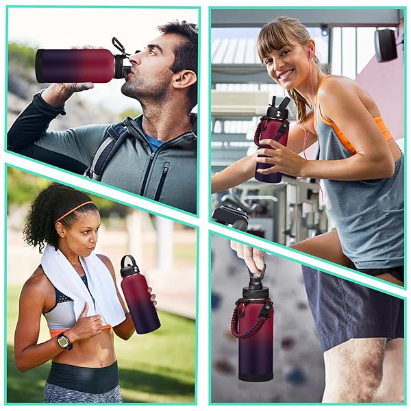 DIGJUPER 32OZ Insulated Water Bottle with Straw and Spout Lid Sweat-Proof BPA-Free Metal Reusable Wide-Mouth Vacuum Insulated with Paracord Handle - View 10 of 10