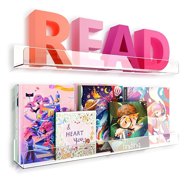 RORKIM RORKIM 24 Inch Wall Mounted Kids Bookshelf Clear Acrylic Display Shelves for Nursery Toddler Classroom Set of 2