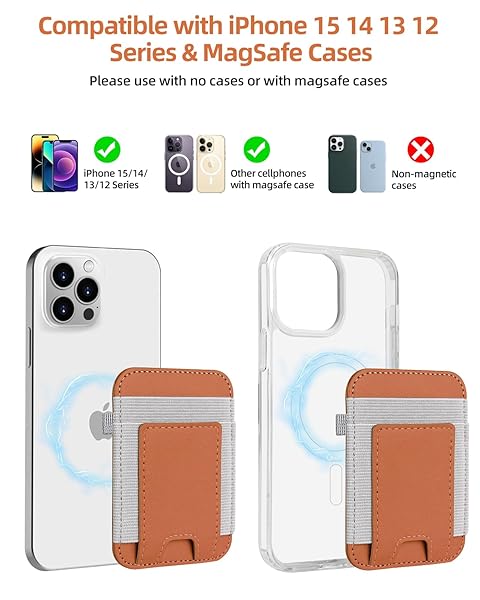 ExtreLife Magsafe Wallet Strong Magnetic Card Holder for iPhone 16 15 14 13 12 Series Vegan Leather Slim Design Holds 7 Cards Brown - View 11 of 11