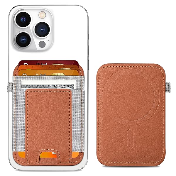 ExtreLife Magsafe Wallet Strong Magnetic Card Holder for iPhone 16 15 14 13 12 Series Vegan Leather Slim Design Holds 7 Cards Brown