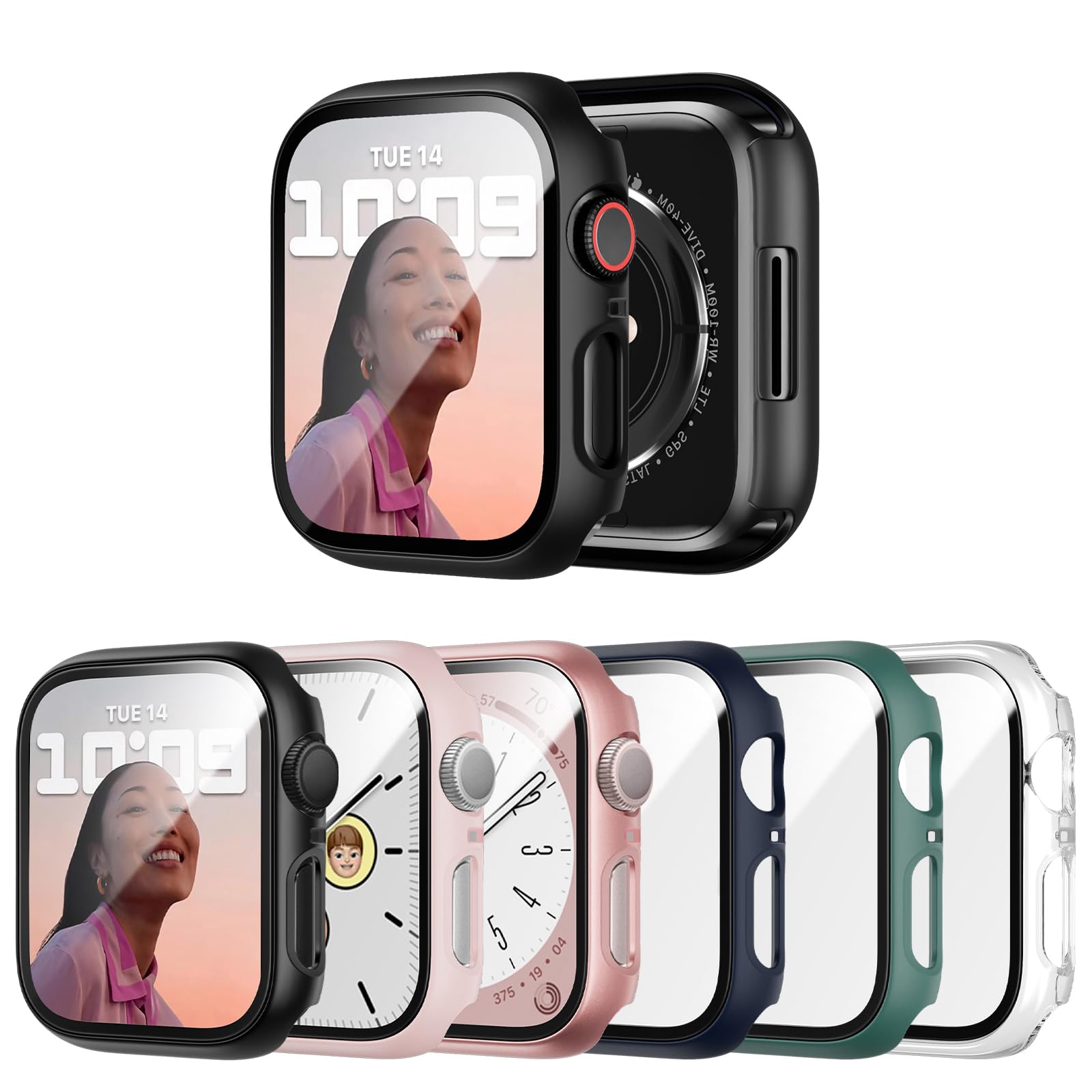 JERXUN 6 Pack Case with Tempered Glass Screen Protector for Apple Watch SE3 SE2 SE 6 5 4 40mm, Ultra-Thin Scratch Resistant Full Protective Hard PC