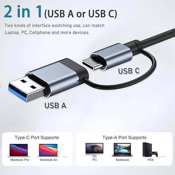 vienon VIENON 7-Port USB Hub 3.0 - Aluminium USB C Hub for MacBook, PS4, PS5, Surface Pro & More - View 6 of 8