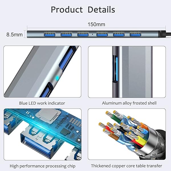 vienon VIENON 7-Port USB Hub 3.0 - Aluminium USB C Hub for MacBook, PS4, PS5, Surface Pro & More - View 8 of 8