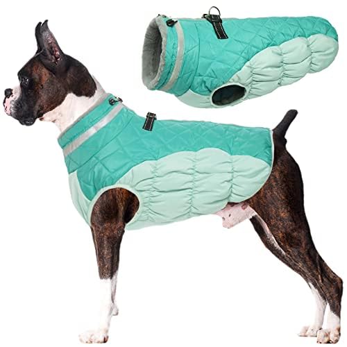 LeLePet Lelepet Warm Dog Winter Coat Waterproof Padded Vest for Medium Dogs Reflective Windproof Fleece Jacket with Harness and Turtleneck Design