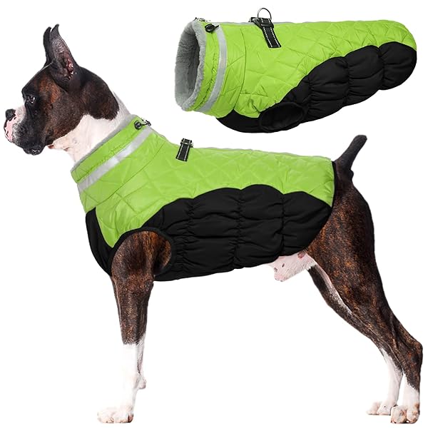 LeLePet Lelepet Large Dog Winter Coat Waterproof Windproof Reflective Fleece Vest with Harness for Cold Weather and Snow