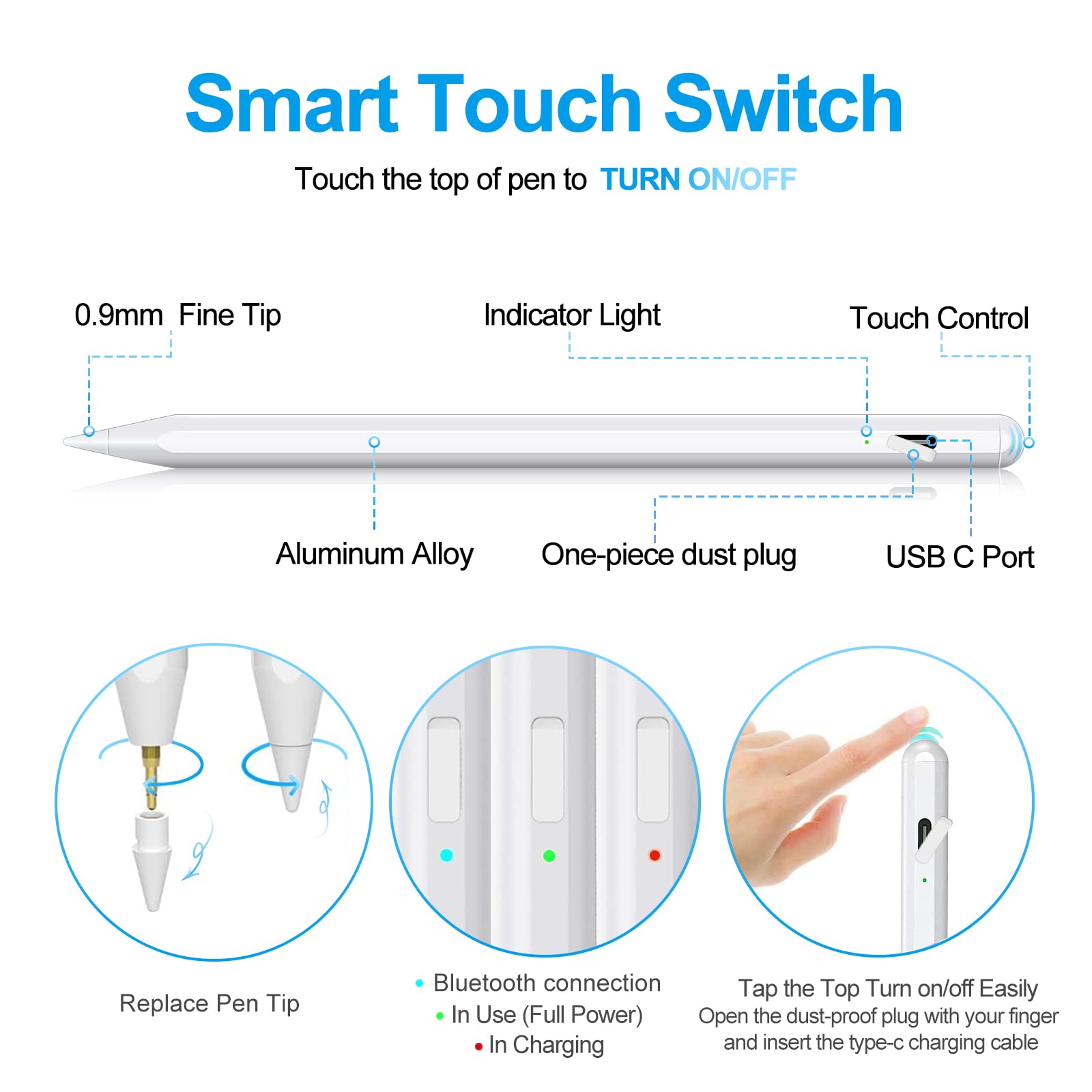 Stylus Pen for iPad 2018-2025 with Palm Rejection, Apple Pencil for Pad11th 10th 9th 8th 7th 6th Gen, iPad Pro 11 12.9 inch, New iPad Air 2025 - View 6 of 8