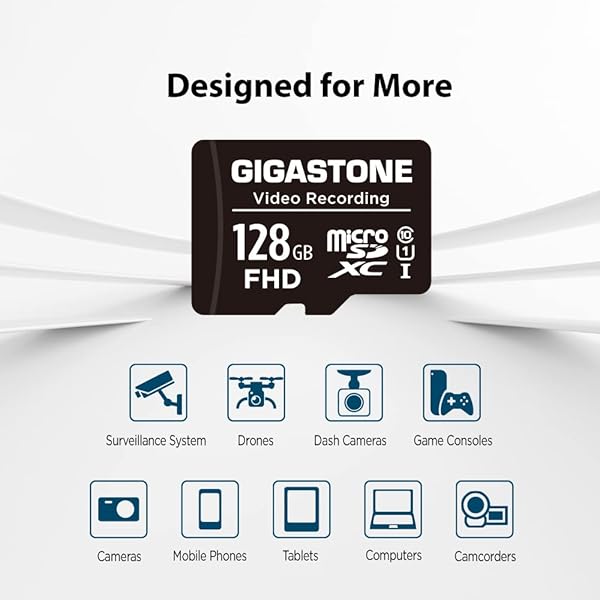 Gigastone GIGASTONE 128GB Micro SD Card 5-Pack for 4K Video GoPro Surveillance Dash Cam Drone UHS-I Class 10 with Adapter 85MB/s Memory Card - View 8 of 8