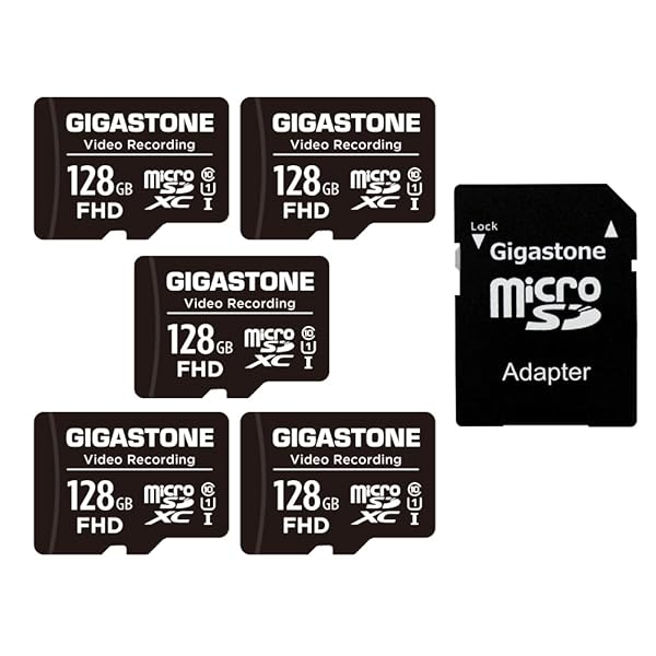 Gigastone GIGASTONE 128GB Micro SD Card 5-Pack for 4K Video GoPro Surveillance Dash Cam Drone UHS-I Class 10 with Adapter 85MB/s Memory Card - View 3 of 8