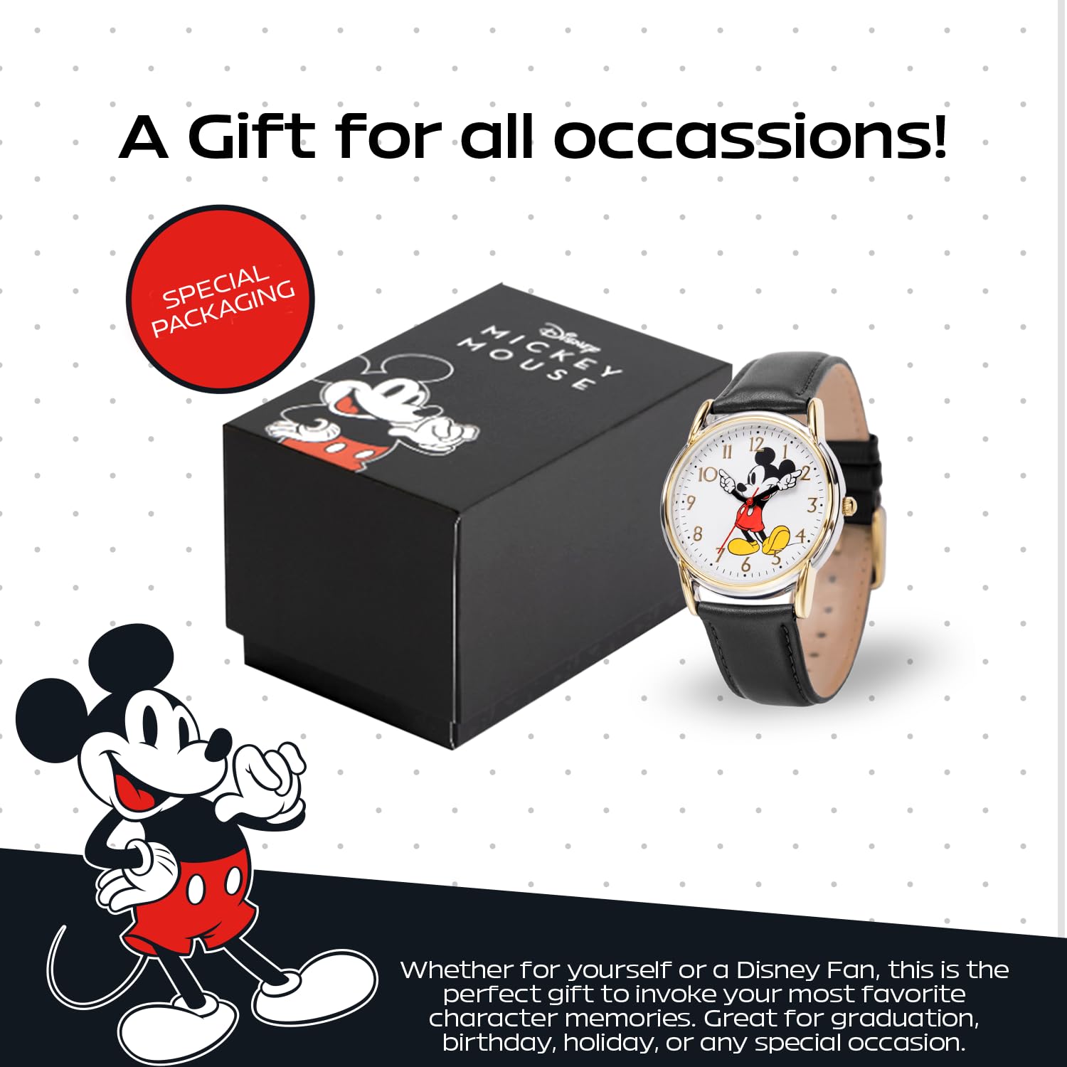 Disney Disney Mickey Mouse Adult Classic Articulating Hands Quartz Leather Strap Watch - View 6 of 6