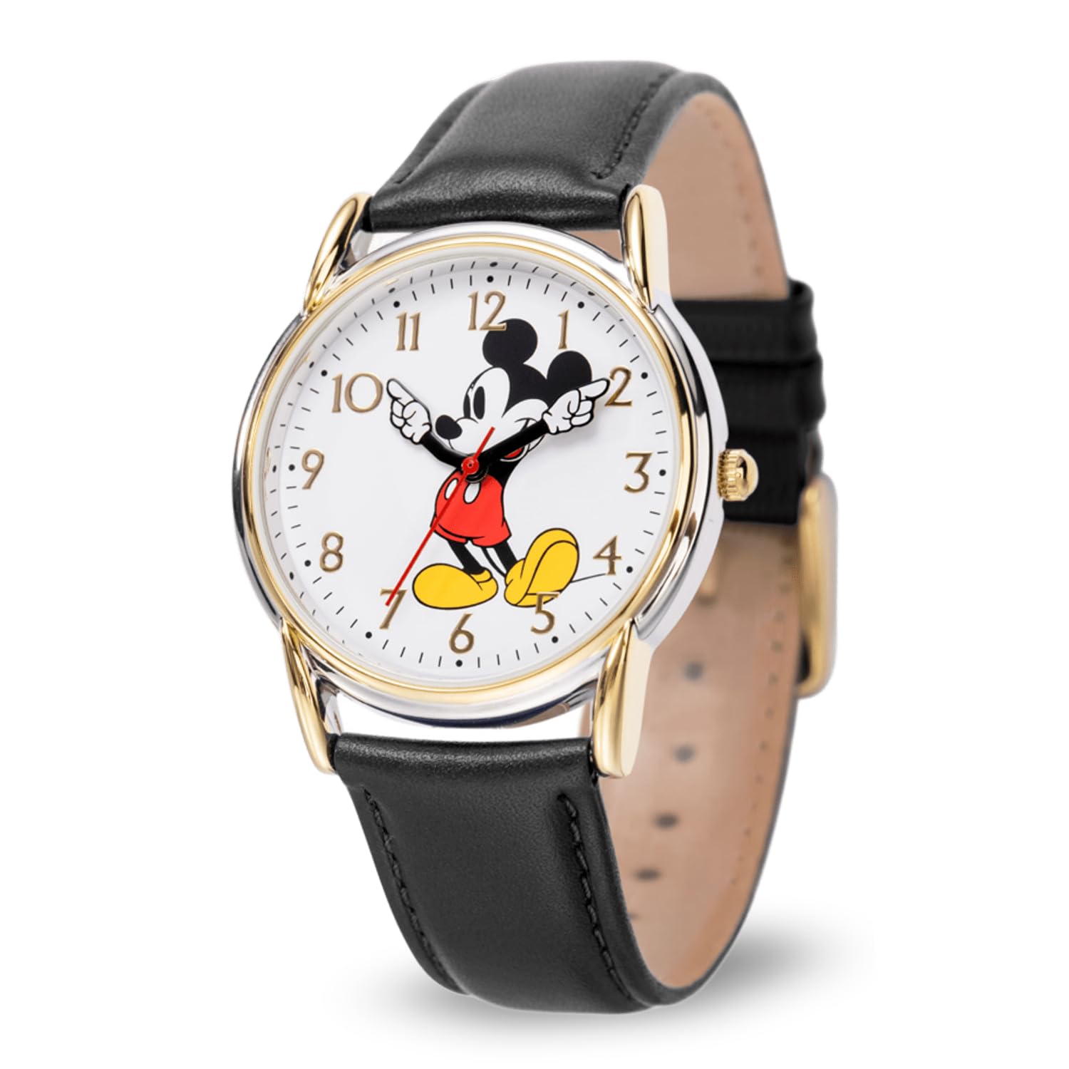 Disney Mickey Mouse Adult Classic Articulating Hands Quartz Leather Strap Watch