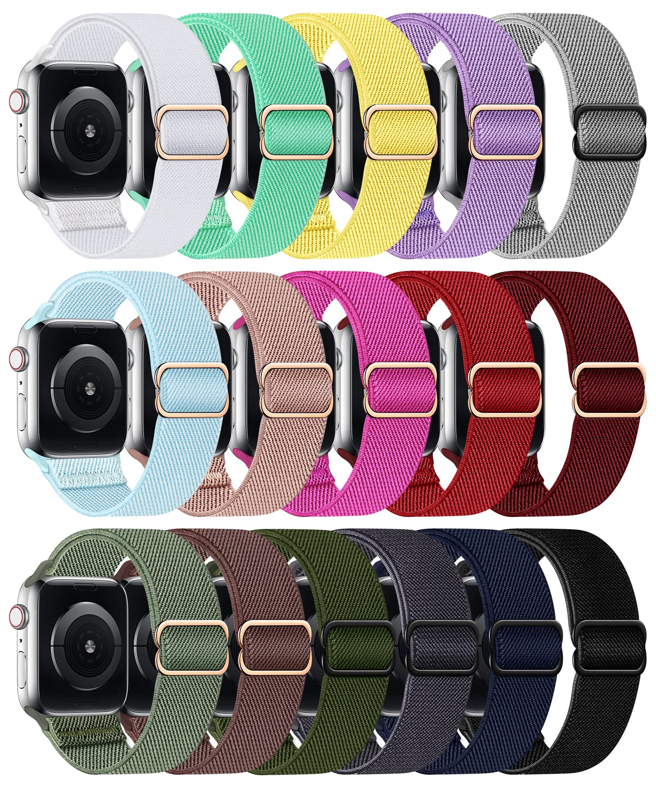 Stretchy Nylon Band Compatible with Apple Watch Band 42mm 44mm 45mm Women Men, Adjustable Sport Elastic Replacement Strap for iWatch Series 8 7 6 5 4