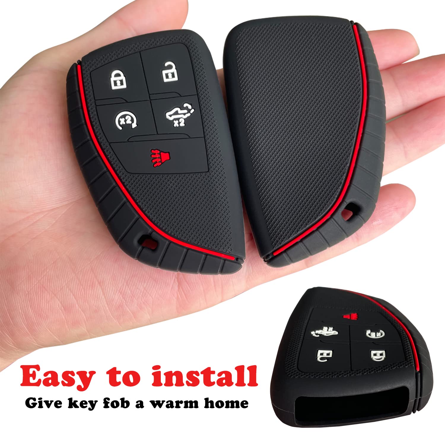 TANDRIVE Key Fob Cover for 2022-2025 2026 Chevy Silverado 1500 GMC Sierra 1500, 2024-2026 Silverado Sierra 2500HD 3500HD, Silicone, 2-Pack, Black - View 3 of 6