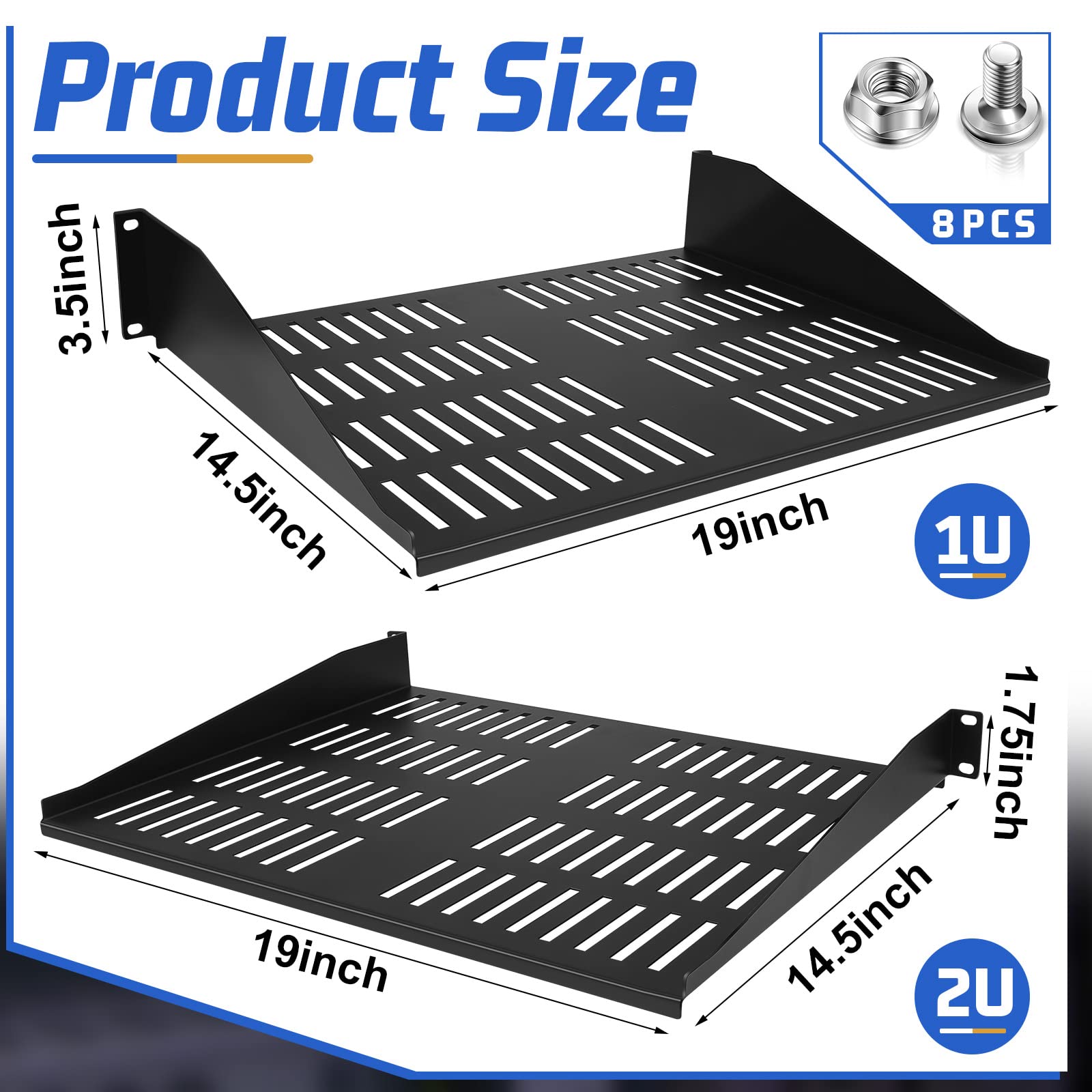 Dunzy 2 Pcs Universal Vented Rack Mount Shelf 19 Inch for Network Server Equipment 14.5 Inch Deep Air Circulation Tray - View 2 of 7