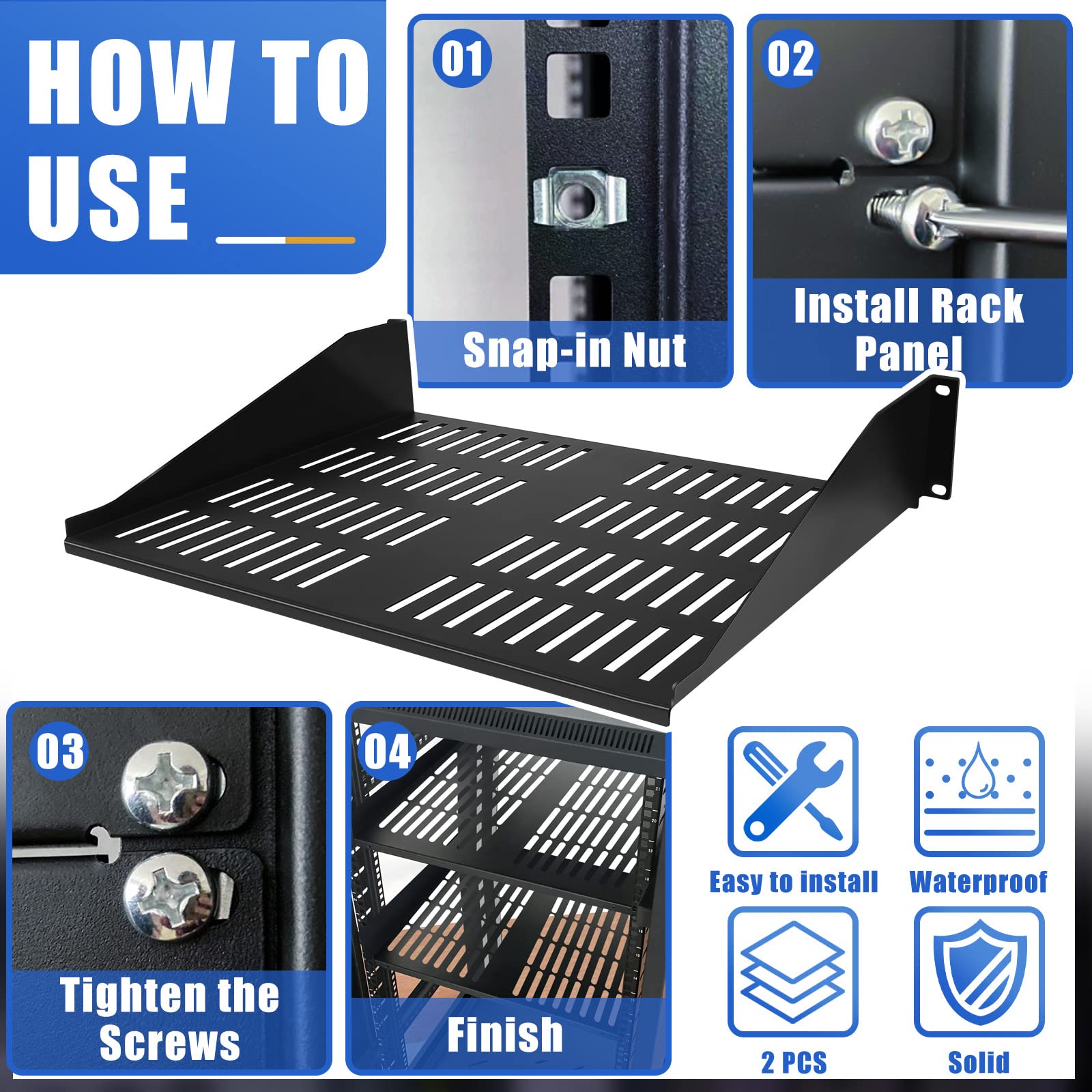 Dunzy 2 Pcs Universal Vented Rack Mount Shelf 19 Inch for Network Server Equipment 14.5 Inch Deep Air Circulation Tray - View 4 of 7
