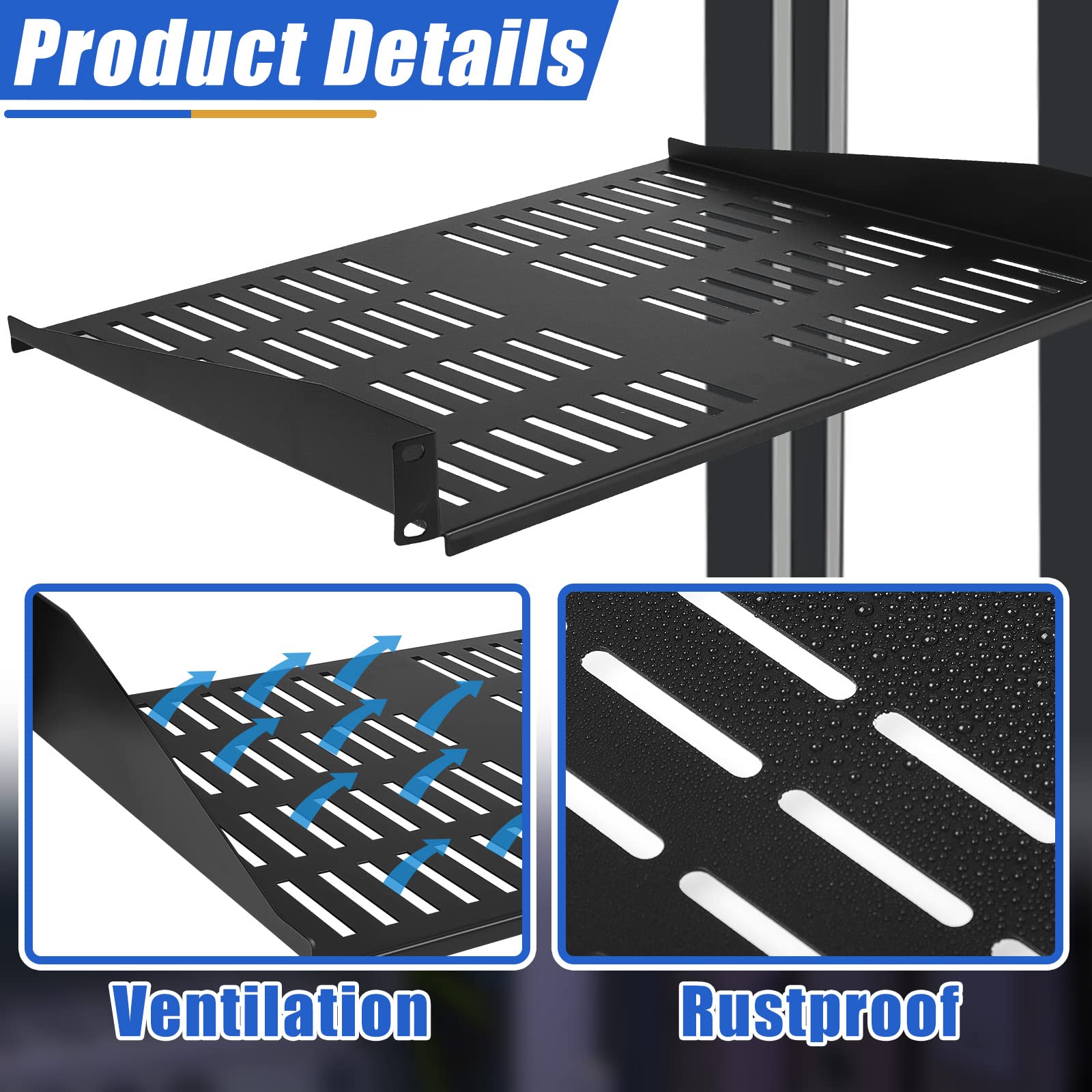 Dunzy 2 Pcs Universal Vented Rack Mount Shelf 19 Inch for Network Server Equipment 14.5 Inch Deep Air Circulation Tray - View 5 of 7