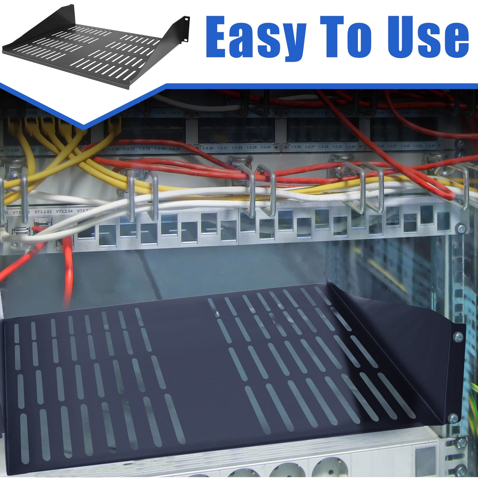 Dunzy 2 Pcs Universal Vented Rack Mount Shelf 19 Inch for Network Server Equipment 14.5 Inch Deep Air Circulation Tray - View 6 of 7