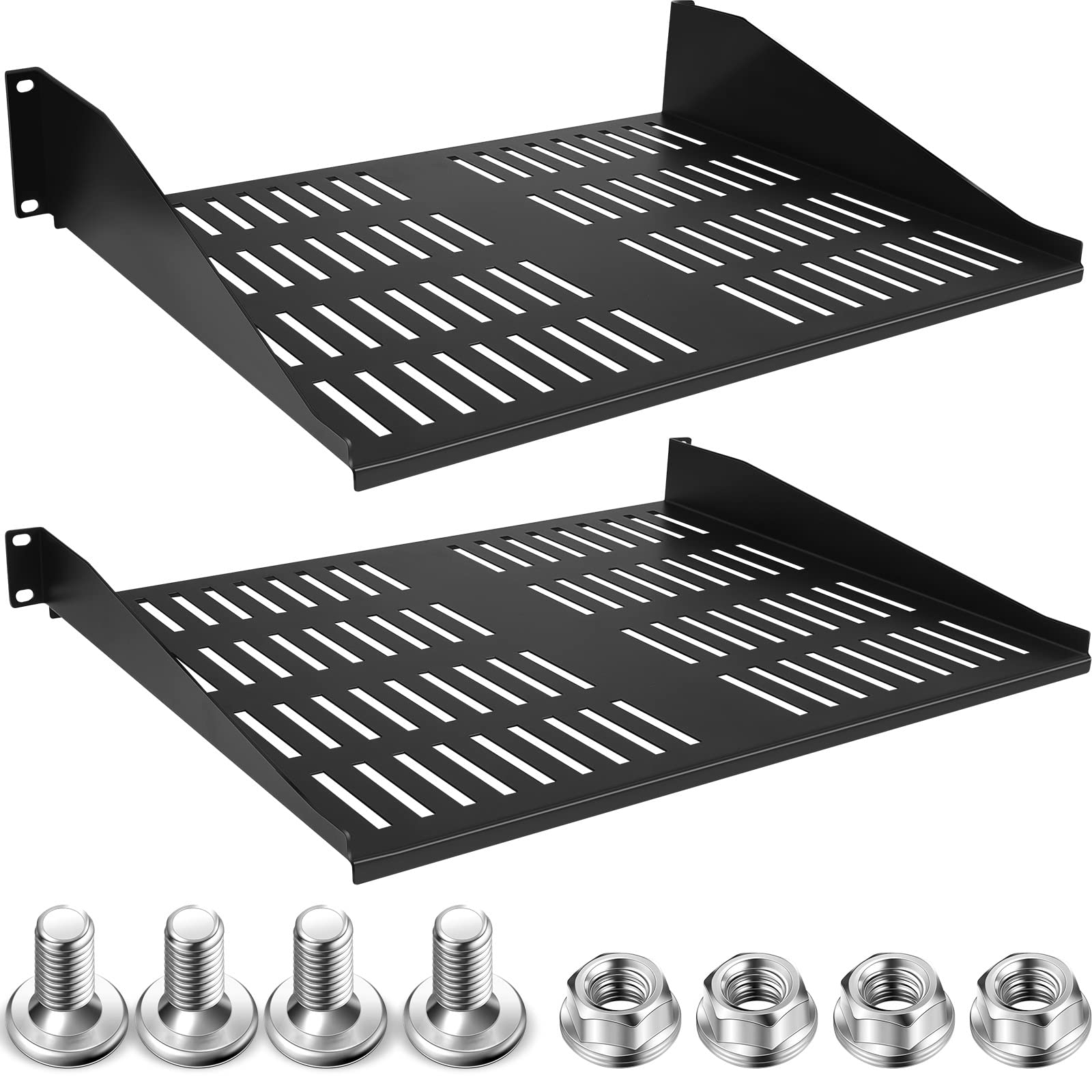 Dunzy 2 Pcs Universal Vented Rack Mount Shelf 19 Inch for Network Server Equipment 14.5 Inch Deep Air Circulation Tray