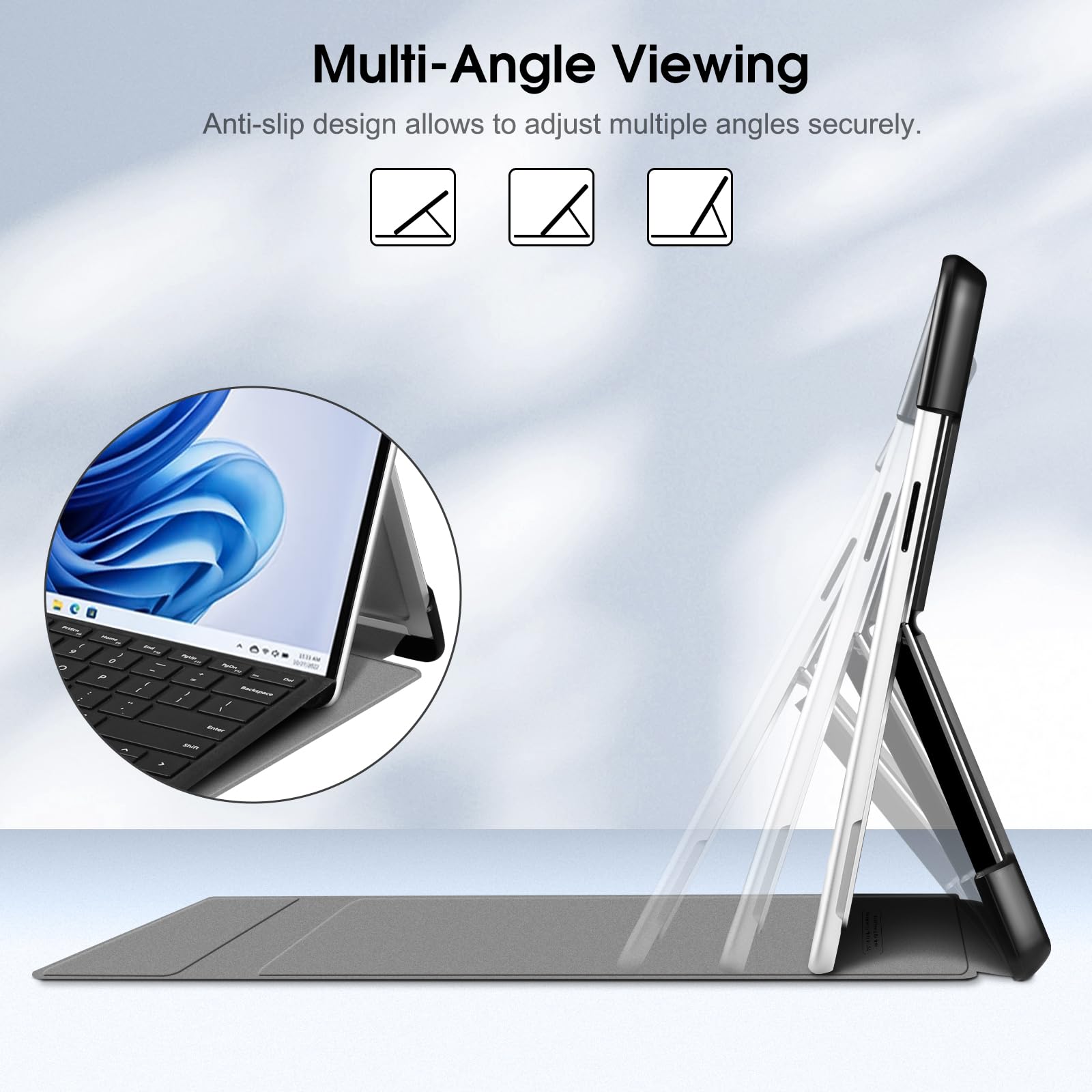 Fintie Slim Hard Shell Case for 13 Inch Microsoft Surface Pro 11 10 9 Multiple Angle Viewing Portfolio Cover with Type Cover Compatibility - View 3 of 9