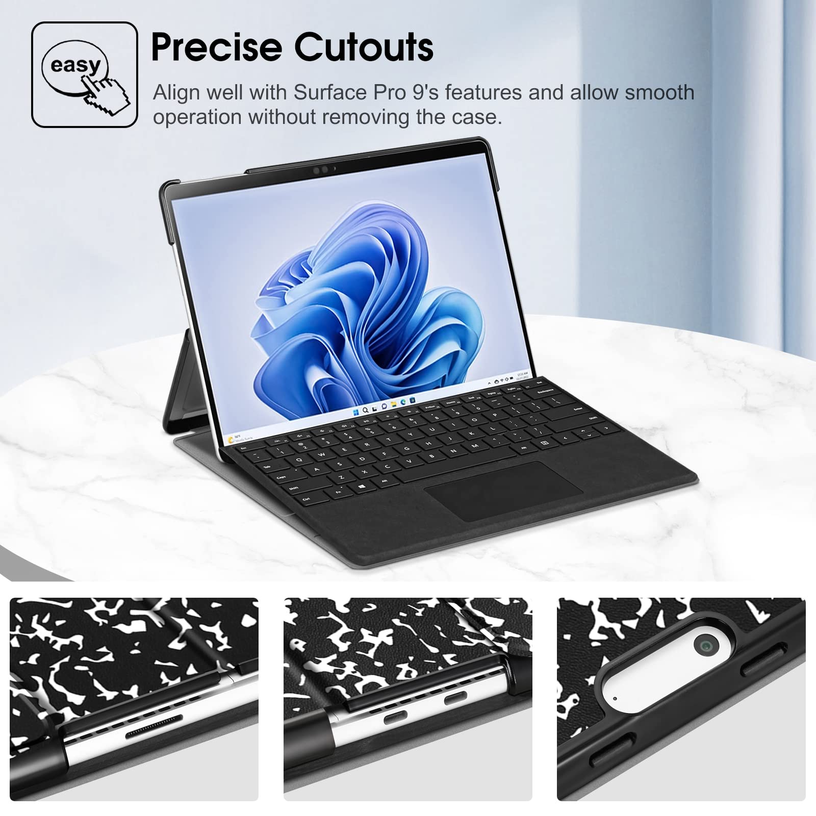 Fintie Slim Hard Shell Case for 13 Inch Microsoft Surface Pro 11 10 9 Multiple Angle Viewing Portfolio Cover with Type Cover Compatibility - View 6 of 9