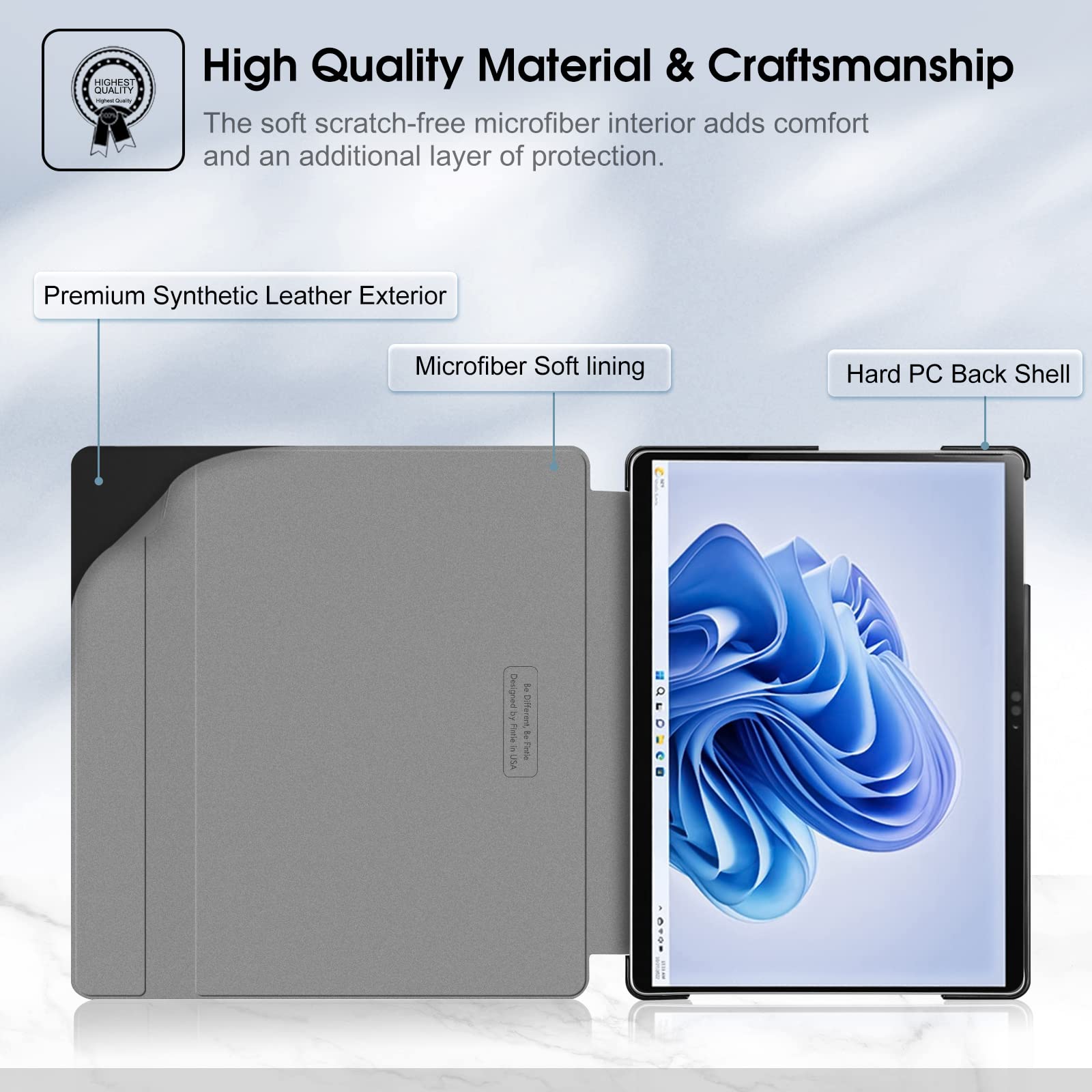 Fintie Slim Hard Shell Case for 13 Inch Microsoft Surface Pro 11 10 9 Multiple Angle Viewing Portfolio Cover with Type Cover Compatibility - View 8 of 9