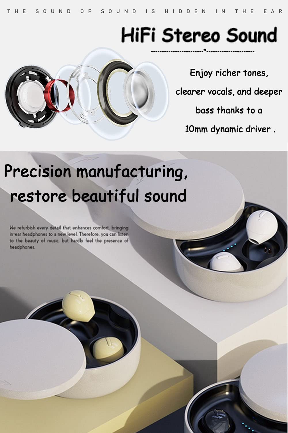 SZHTFX SZHTFX Invisible Earbuds Mini Wireless Bluetooth Earpiece Discreet for Music Home Work Compact Design High Quality Sound - View 2 of 6