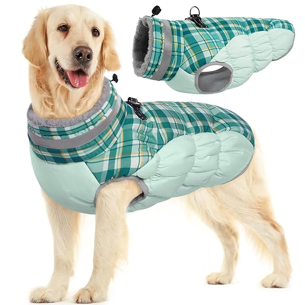 FUAMEY FUAMEY Dog Winter Coat with Harness Padded Vest for Cold Weather Reflective Jacket for Small to Large Dogs Green Plaid