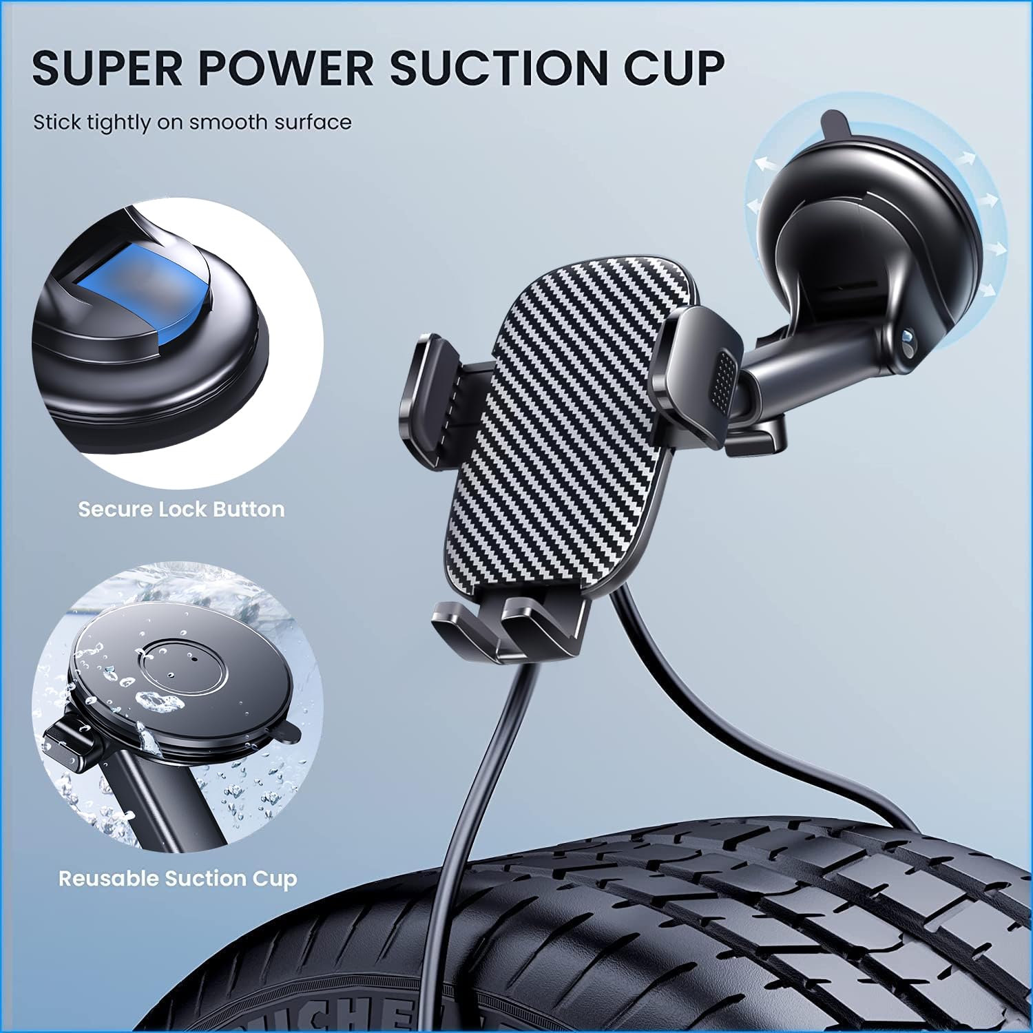 TICILFO Phone Mount for Car Phone Holder [Military-Grade Suction and Stable Clip] Car Phone Holder Mount Windshield Dashboard Air Vent Universal - View 4 of 6