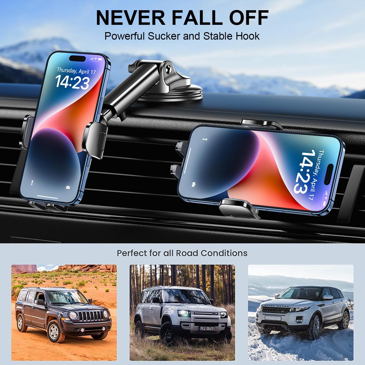 TICILFO Phone Mount for Car Phone Holder [Military-Grade Suction and Stable Clip] Car Phone Holder Mount Windshield Dashboard Air Vent Universal - View 5 of 6