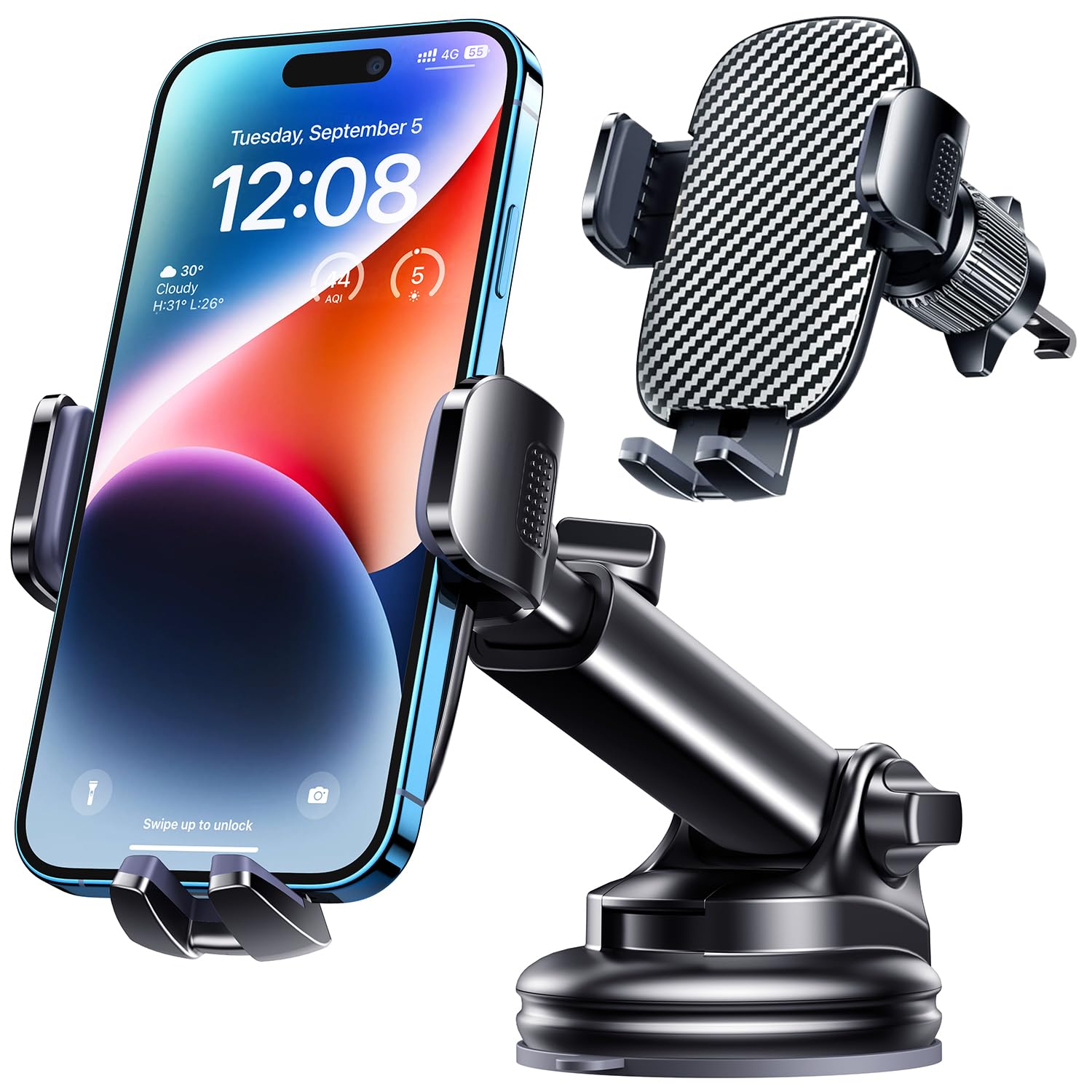 TICILFO Phone Mount for Car Phone Holder [Military-Grade Suction and Stable Clip] Car Phone Holder Mount Windshield Dashboard Air Vent Universal