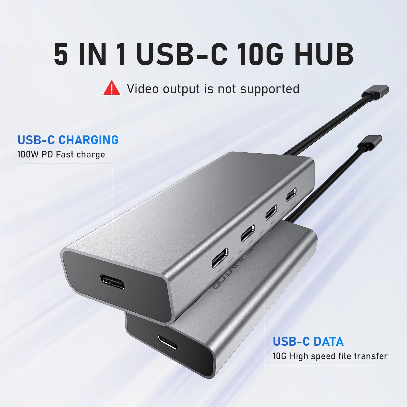 PULWTOP 5 Port USB C Hub 10Gbps Multiport Adapter for Laptop with 100W Power Delivery Compatible with MacBook Pro Chromebook iMac XPS - View 2 of 6