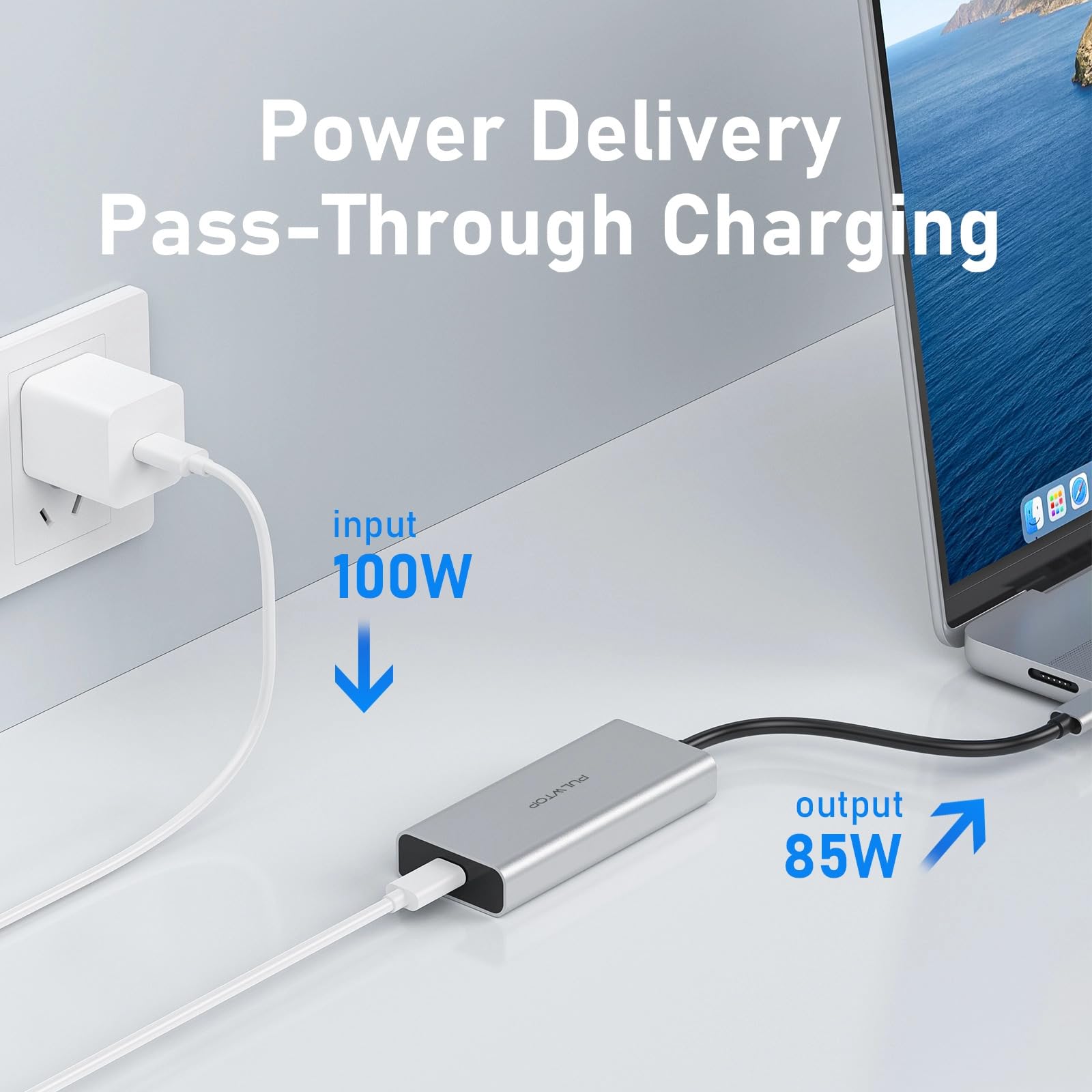 PULWTOP 5 Port USB C Hub 10Gbps Multiport Adapter for Laptop with 100W Power Delivery Compatible with MacBook Pro Chromebook iMac XPS - View 4 of 6