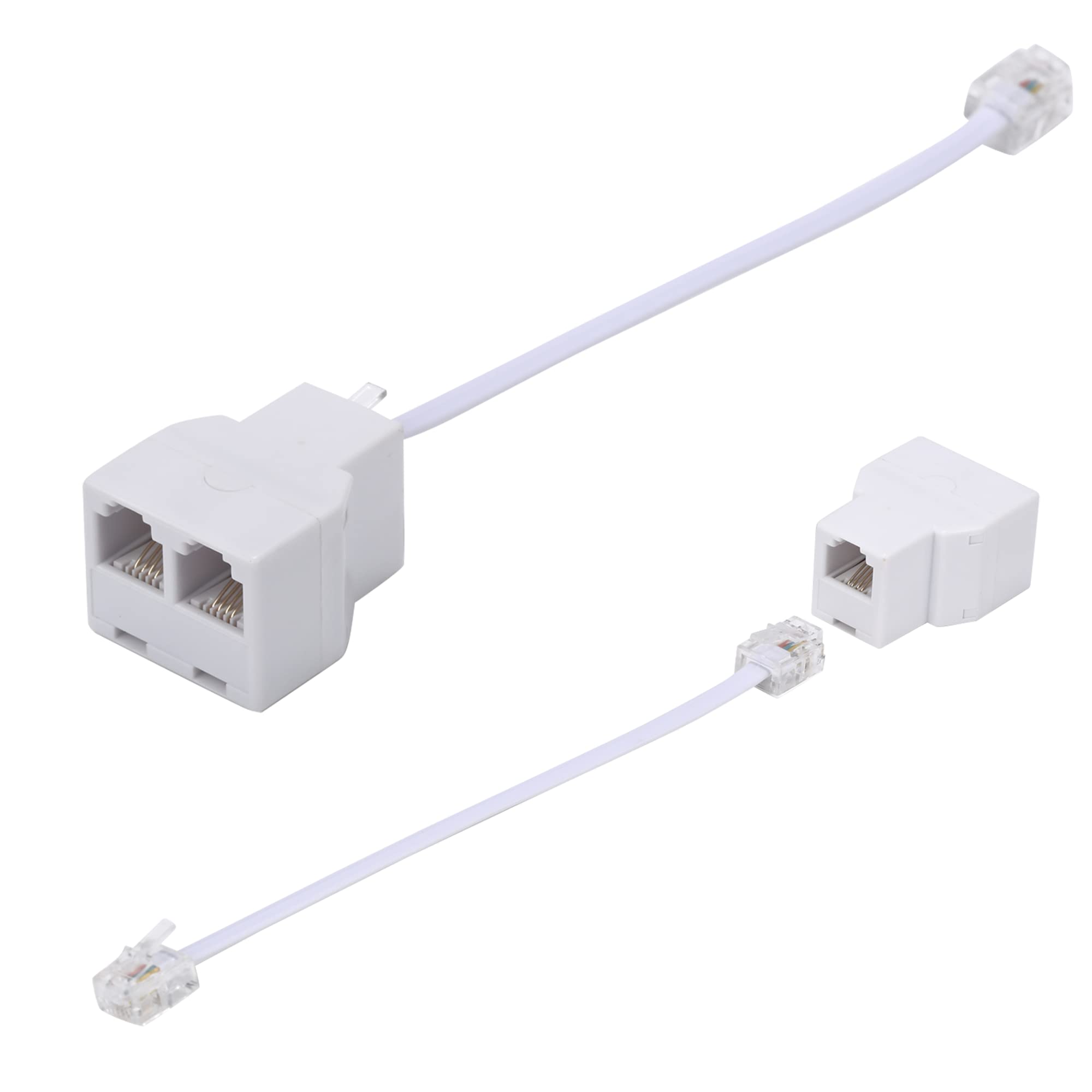 Ubramac Phone Line Splitter,Telephone Splitter,with RJ11 6P4C Plugs,Suitable for Telephone,Fax Machine,White 2-Pack