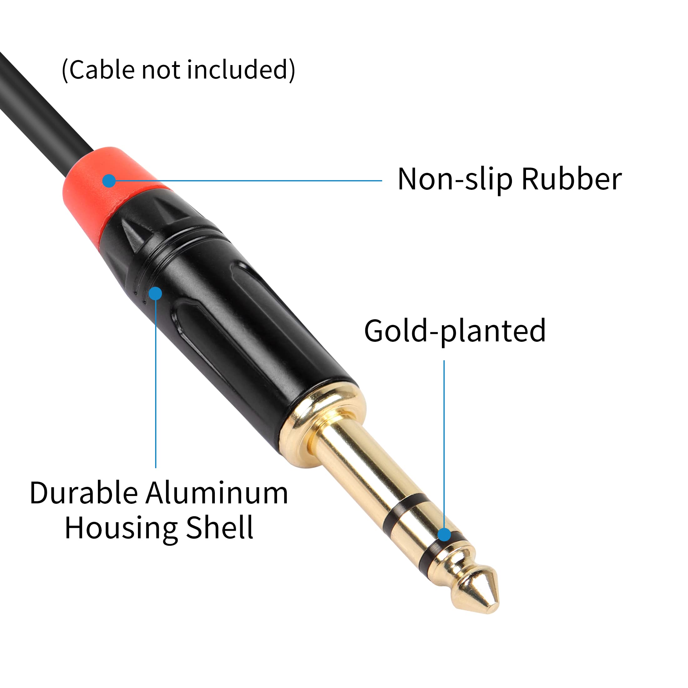 YACSEJAO TRS 1 4" Audio Plug 2Pack 6.35mm Male Stereo Audio Plug 1 4 inch Solder Type Stereo Plug for DJ Mixer Speaker Guitar Cables Phono Patch - View 2 of 6