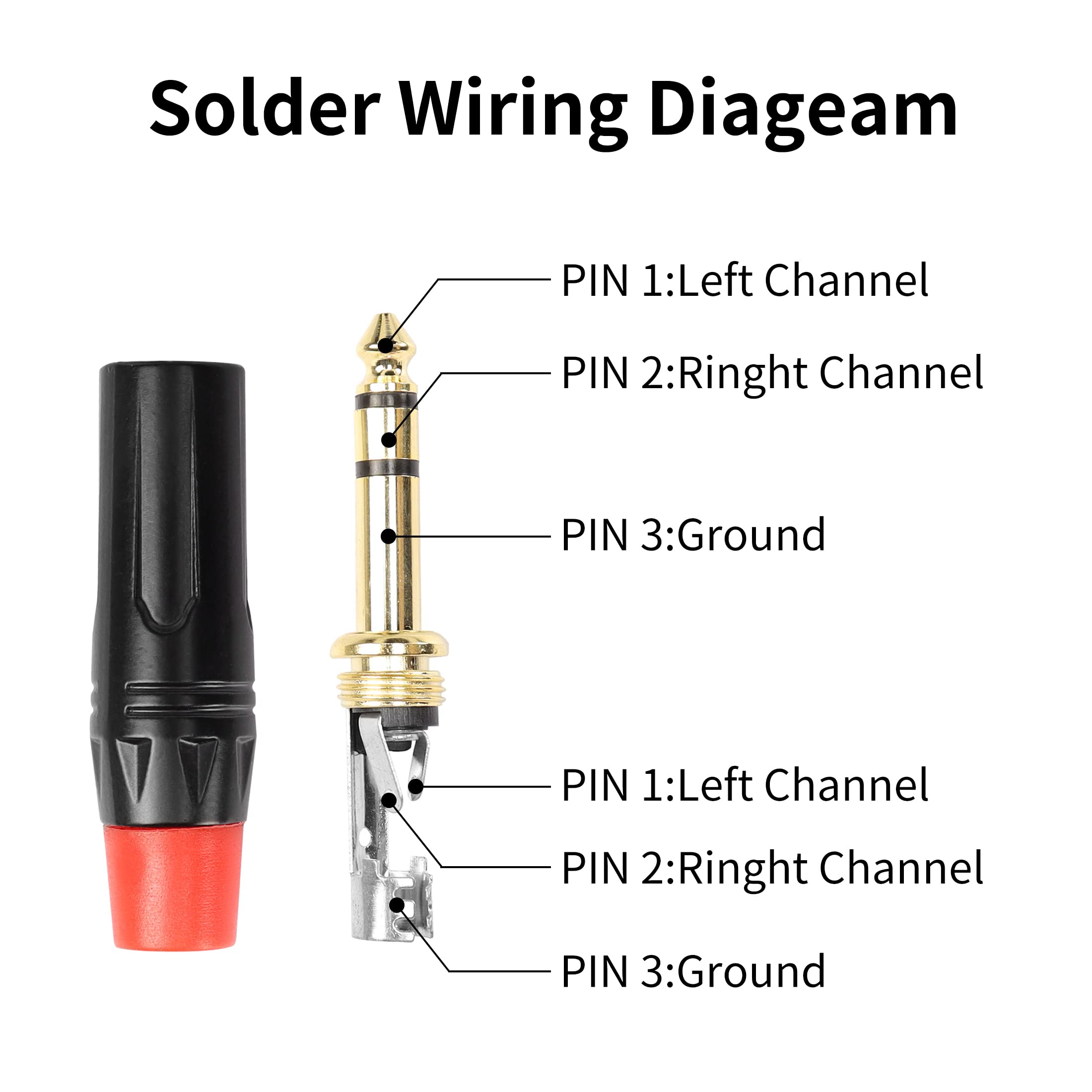 YACSEJAO TRS 1 4" Audio Plug 2Pack 6.35mm Male Stereo Audio Plug 1 4 inch Solder Type Stereo Plug for DJ Mixer Speaker Guitar Cables Phono Patch - View 4 of 6