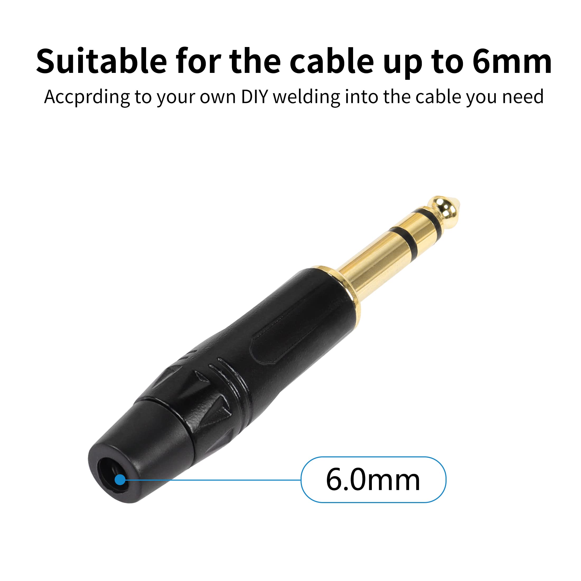 YACSEJAO TRS 1 4" Audio Plug 2Pack 6.35mm Male Stereo Audio Plug 1 4 inch Solder Type Stereo Plug for DJ Mixer Speaker Guitar Cables Phono Patch - View 5 of 6