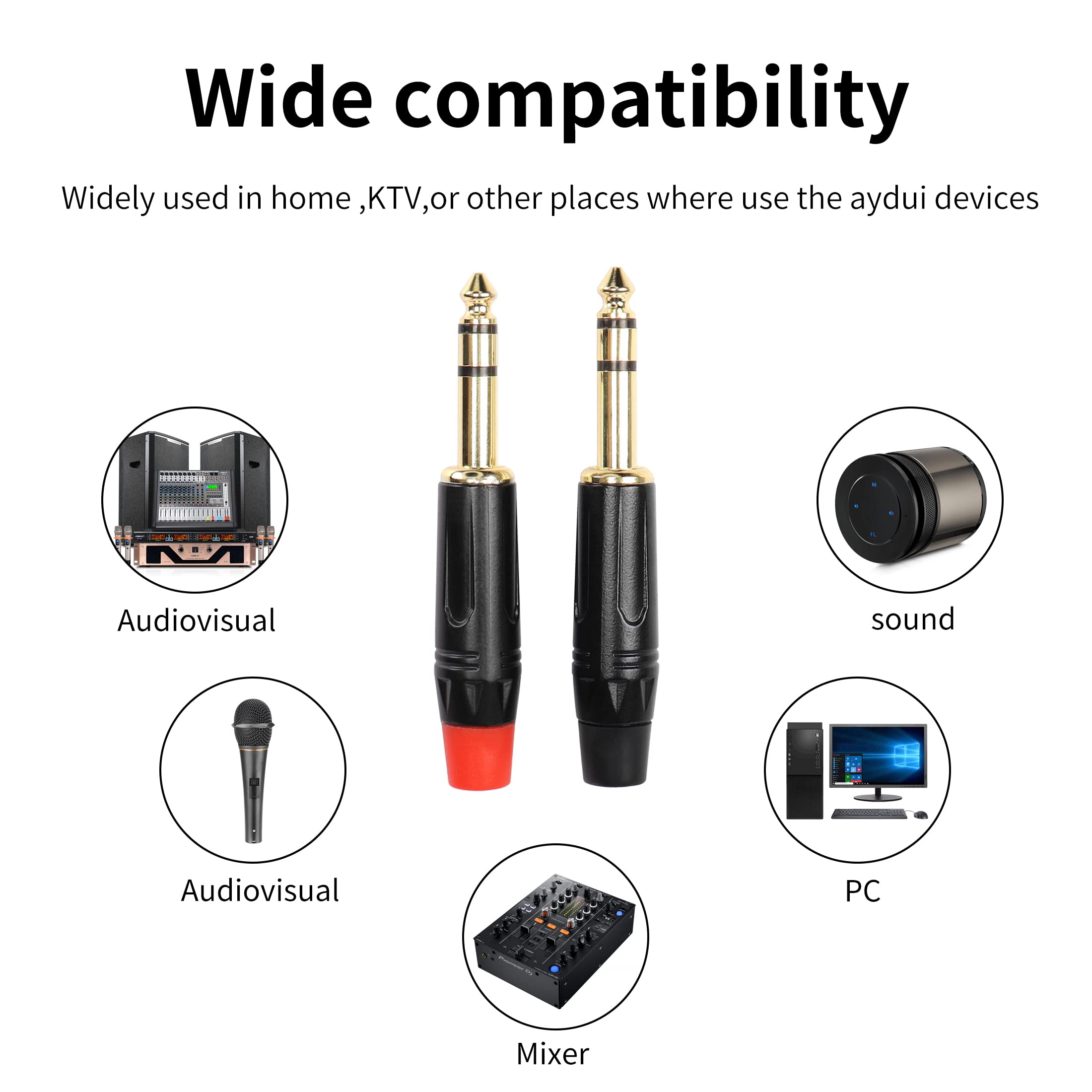 YACSEJAO TRS 1 4" Audio Plug 2Pack 6.35mm Male Stereo Audio Plug 1 4 inch Solder Type Stereo Plug for DJ Mixer Speaker Guitar Cables Phono Patch - View 6 of 6