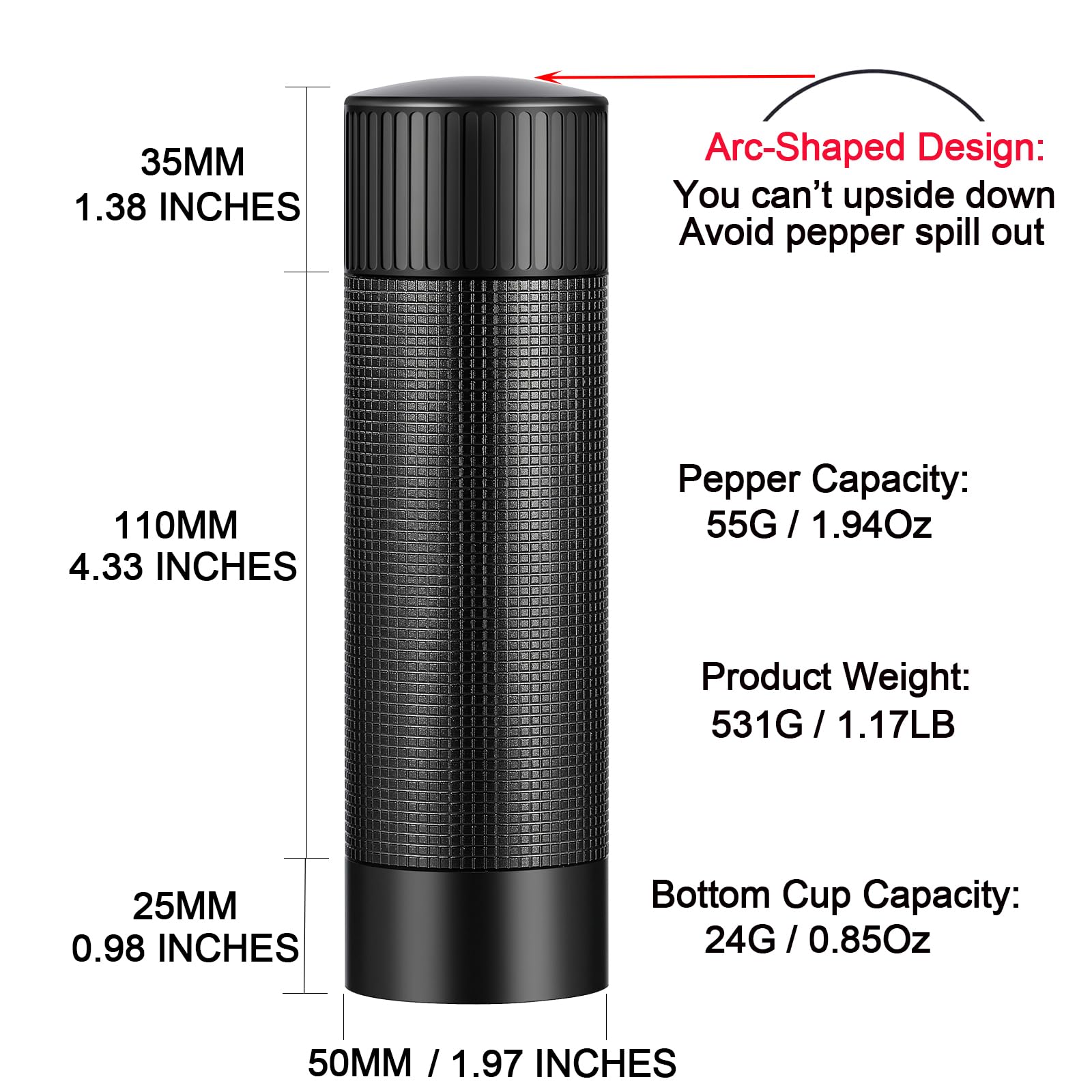 ARKNOAH Premium Pepper Grinder Heavy Duty Aluminum Manual Mill for High Output Less Cranking Perfect for Home and Kitchen Use - View 2 of 9
