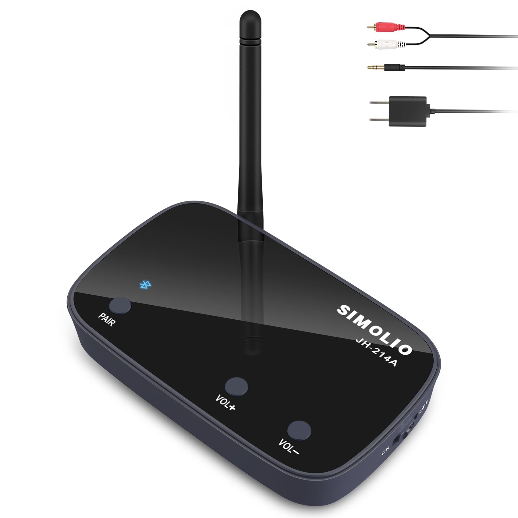 SIMOLIO Long Range Bluetooth Audio Adapter, HiFi Wireless Adapter for Home Stereo Wired Speakers Amplifier, Bluetooth to RCA 3.5mm AUX Receiver w VOL