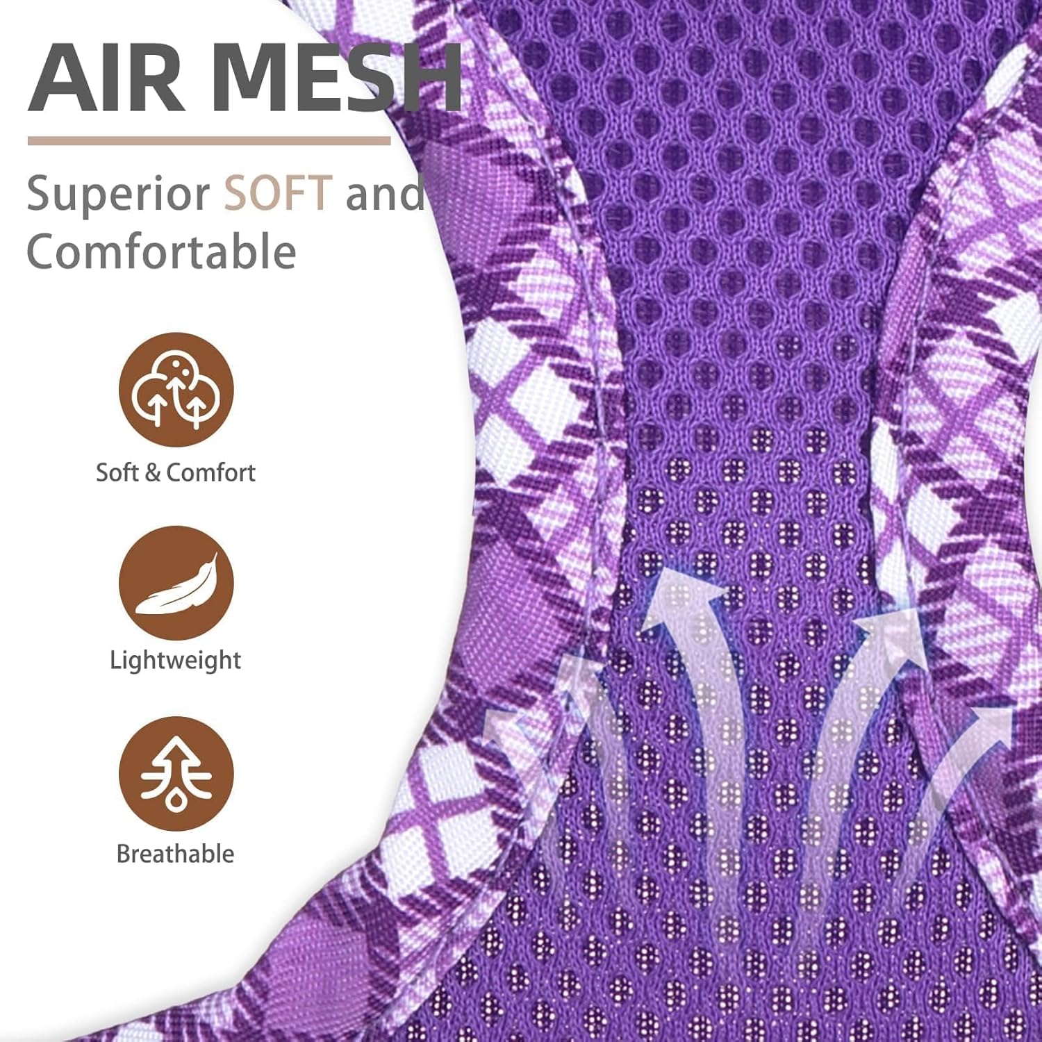 PUPTECK PUPTECK Dog Harness and Leash Set for Small Medium Dogs No Pull Soft Mesh Vest Reflective Purple XS - View 2 of 6