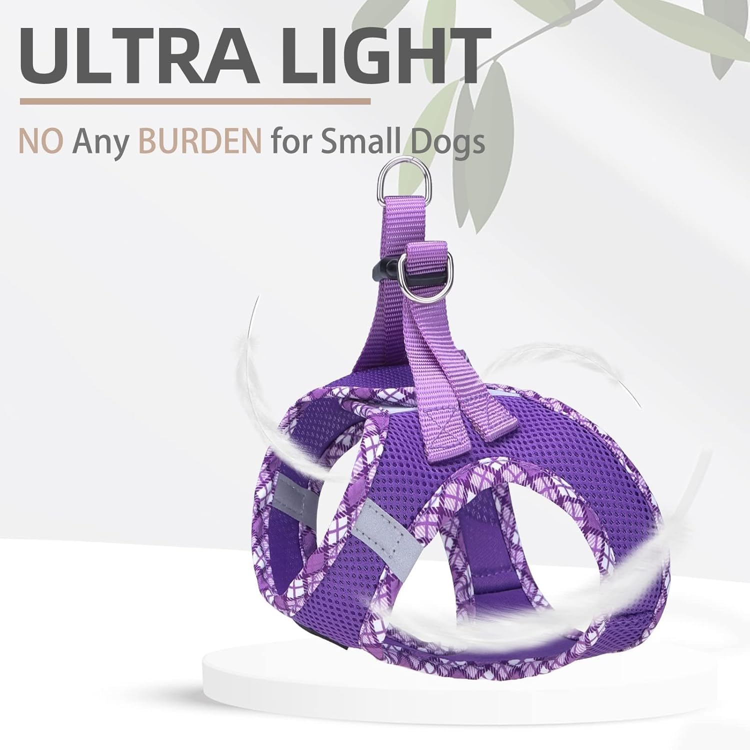 PUPTECK PUPTECK Dog Harness and Leash Set for Small Medium Dogs No Pull Soft Mesh Vest Reflective Purple XS - View 3 of 6