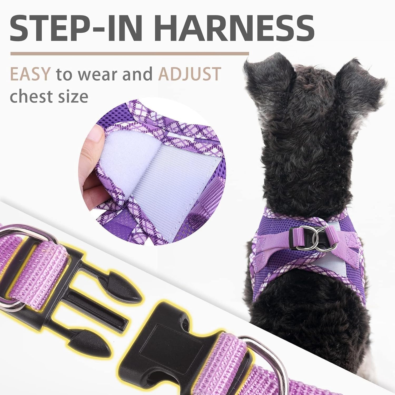 PUPTECK PUPTECK Dog Harness and Leash Set for Small Medium Dogs No Pull Soft Mesh Vest Reflective Purple XS - View 4 of 6