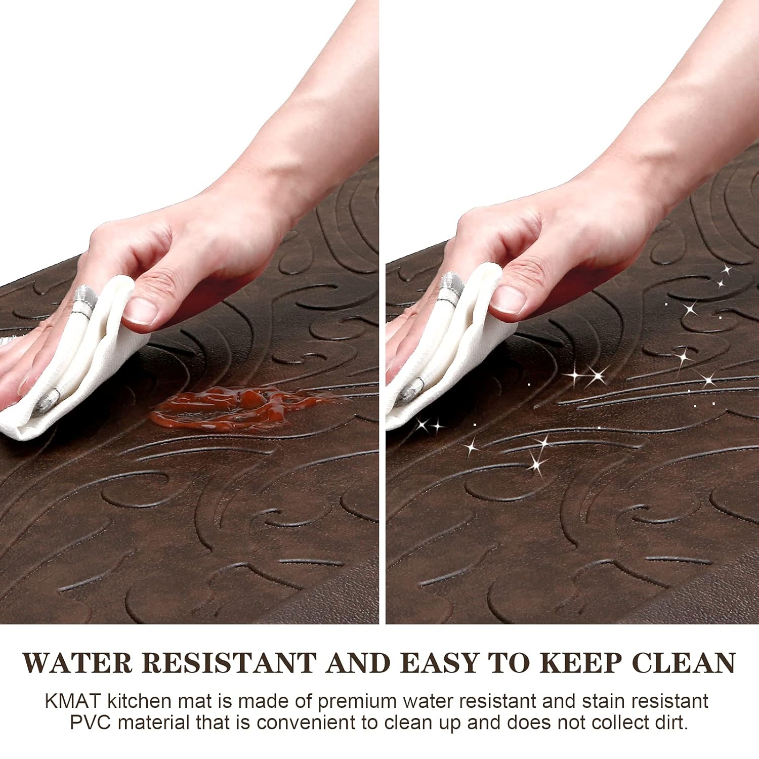 KMAT KMAT 2PCS Anti-Fatigue Kitchen Mat Waterproof Non-Slip Ergonomic Comfort Floor Rug for Home Office Sink Laundry Desk Brown - View 4 of 6