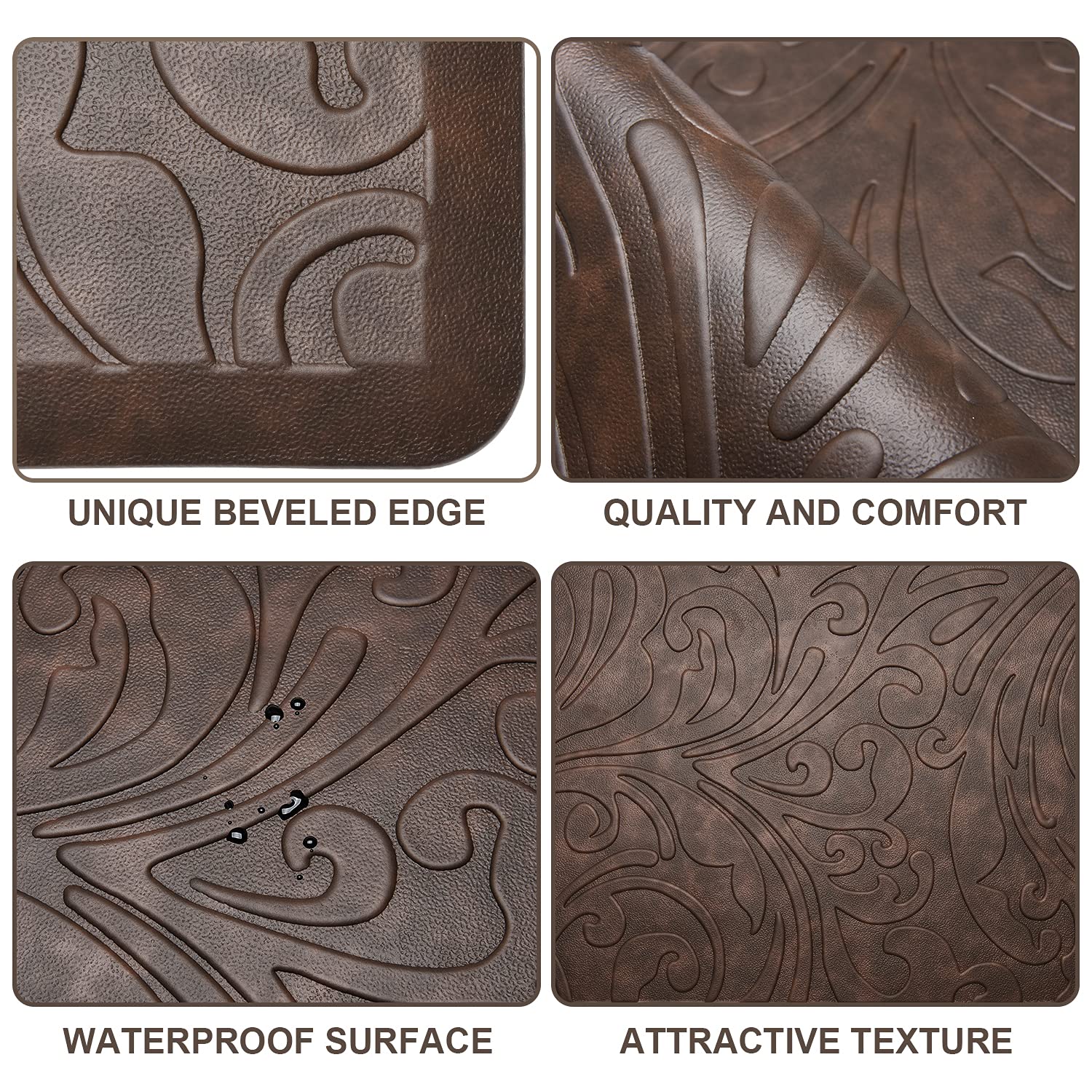 KMAT KMAT 2PCS Anti-Fatigue Kitchen Mat Waterproof Non-Slip Ergonomic Comfort Floor Rug for Home Office Sink Laundry Desk Brown - View 5 of 6