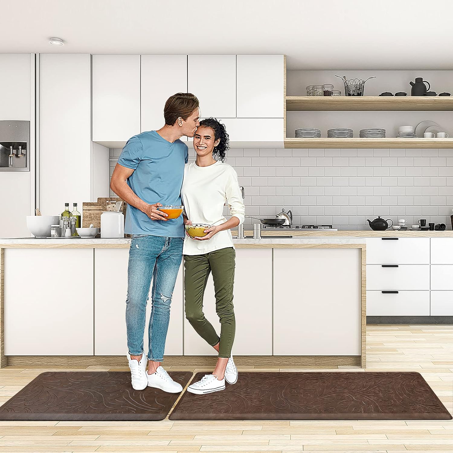 KMAT KMAT 2PCS Anti-Fatigue Kitchen Mat Waterproof Non-Slip Ergonomic Comfort Floor Rug for Home Office Sink Laundry Desk Brown - View 6 of 6