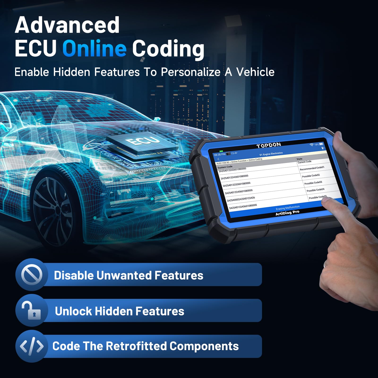 TOPDON ArtiDiag Pro OBD2 Scanner Diagnostic Tool, Bidirectional Scan Tool with ECU Coding, 35+ Services, V.A.G Guided, FCA SGW, Can FD DoIP All - View 2 of 8