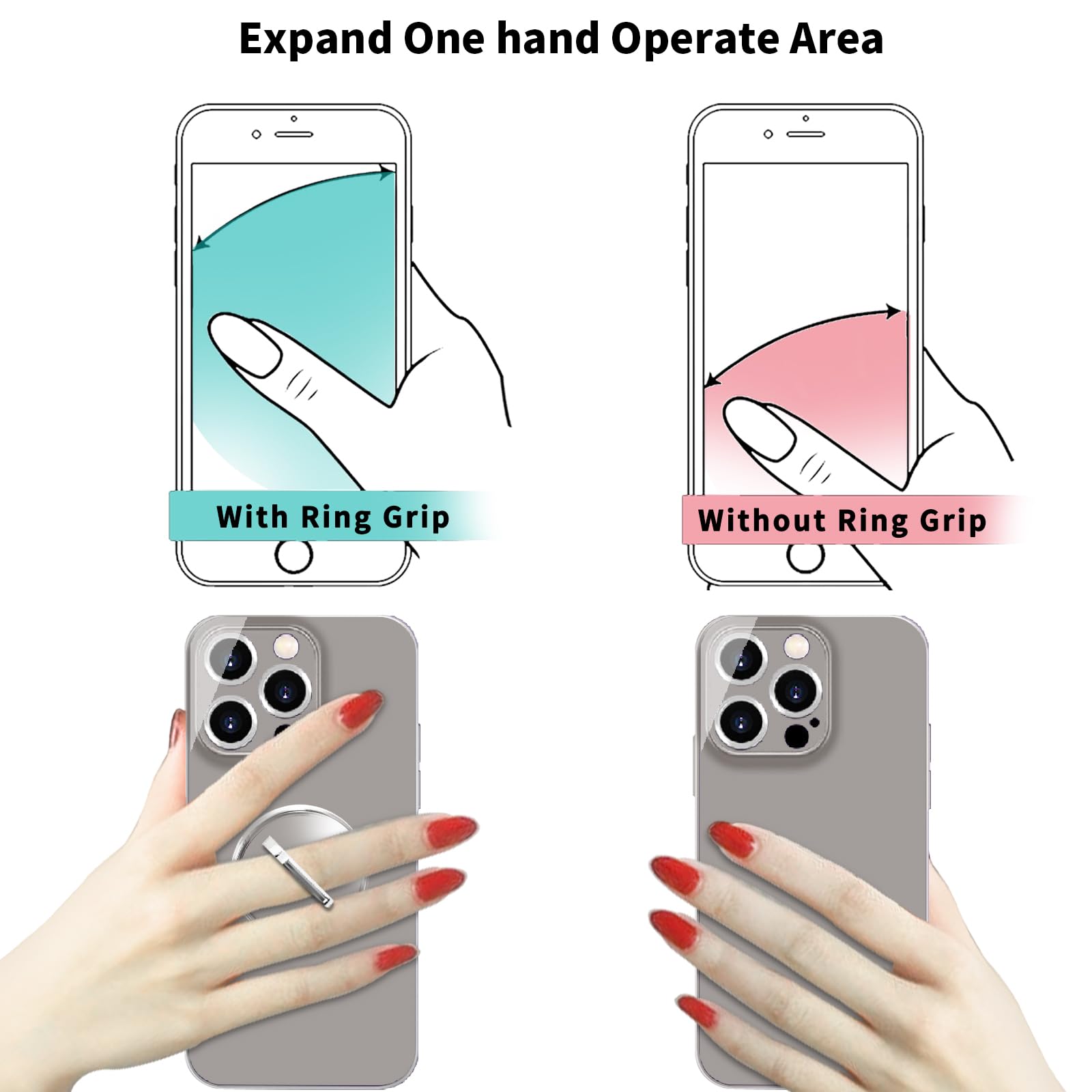 TACOMEGE Transparent Clear Phone Ring Grips Holder Kickstand, Finger Ring Stand for Cell Phone Tablet Case Accessories(Round-Clear) (2) - View 4 of 6