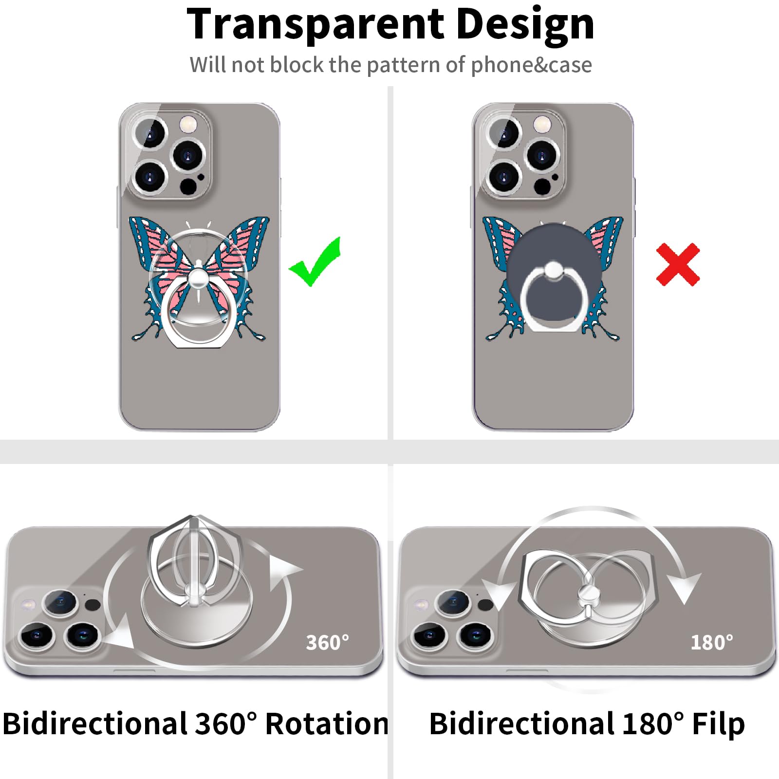 TACOMEGE Transparent Clear Phone Ring Grips Holder Kickstand, Finger Ring Stand for Cell Phone Tablet Case Accessories(Round-Clear) (4) - View 3 of 6